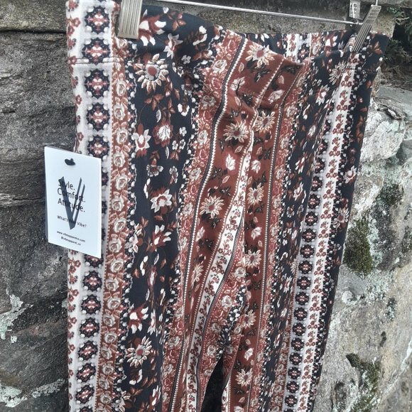 NEW Boho Wide Leg Leggings Boot Cut Yoga Pant Flared Bottom Floral Striped Print - Picture 4 of 10